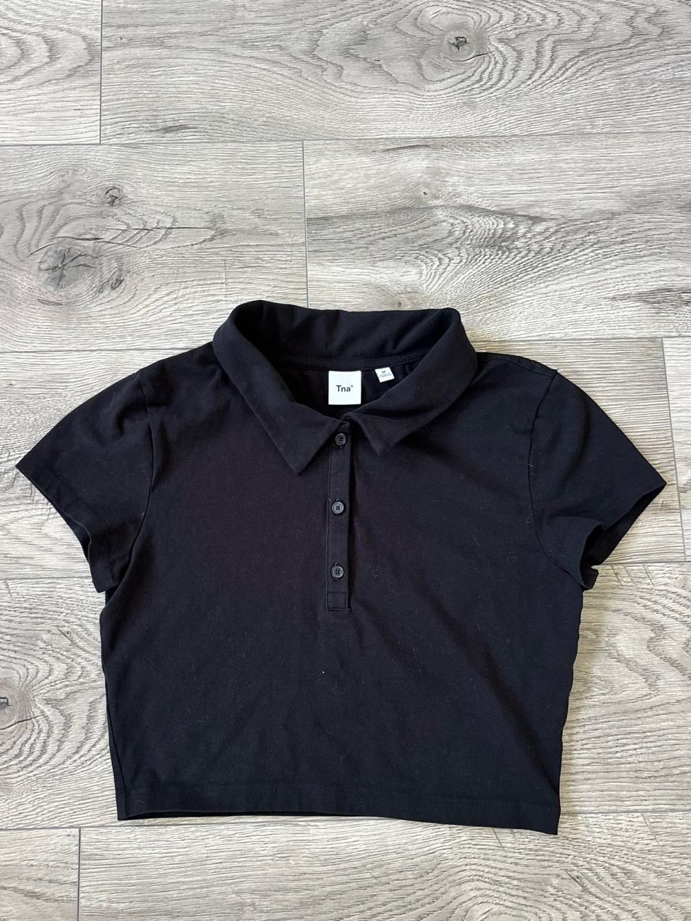 TNA Aritzia Black Cropped Polo Shirt - Women’s Medium